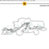 Diagrama técnico de um equipamento agrícola com peças identificadas por letras.