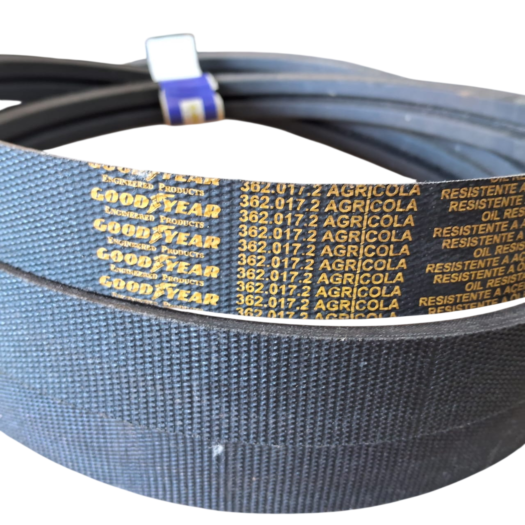 Correias da marca Goodyear com detalhes em amarelo e preto