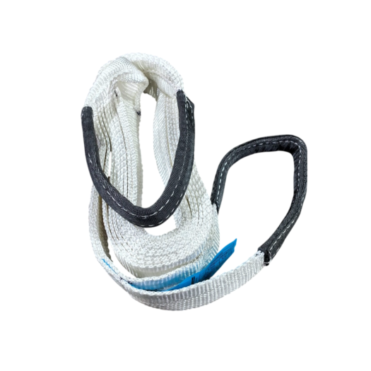 Corda de segurança emlaçada com extremidades pretas e tag azul.