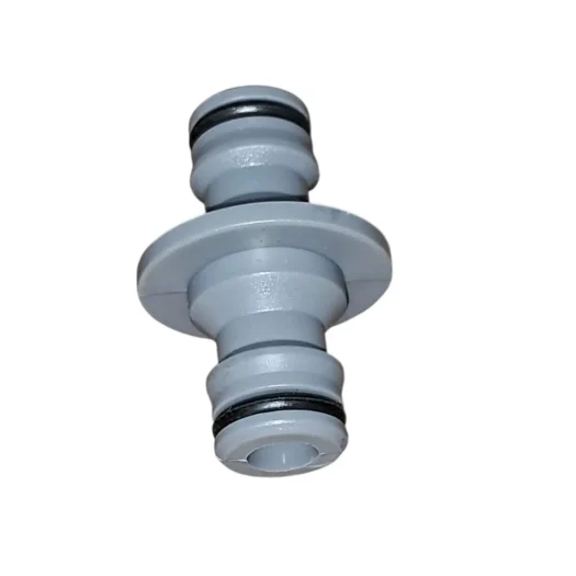Conector plástico cinza com anéis de vedação.