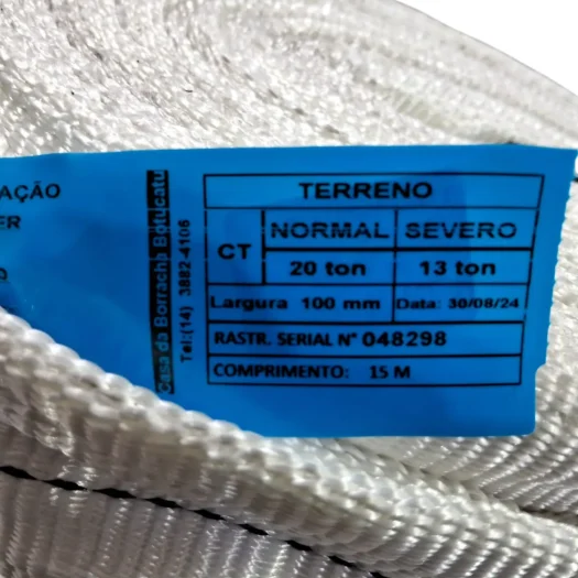 Etiqueta de produto com especificações do cordão, incluindo capacidade e dimensões.