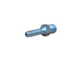 Conector metálico com uma extremidade roscada e outra com engate para mangueira.