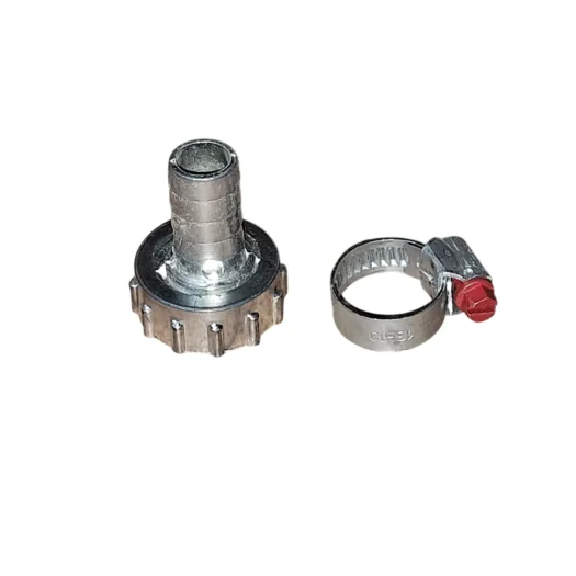 Conjunto de peça metálica com anel de aperto.