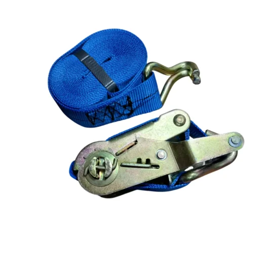Cinta de amarração azul com gancho e sistema de tensionamento