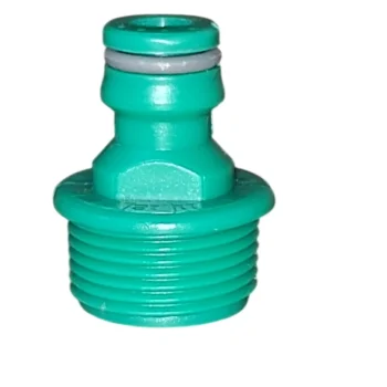 Conector roscado em plástico verde, com detalhe emborrachado e forma cônica.
