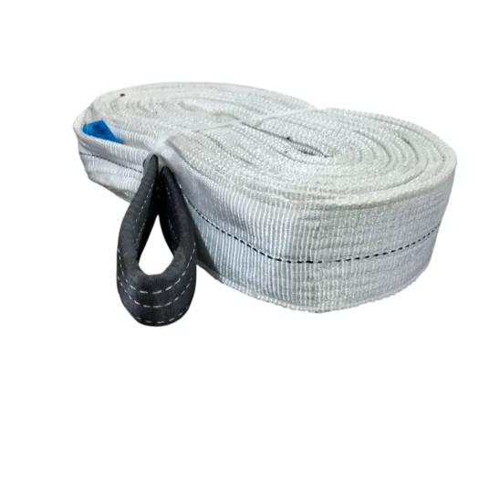 Fita de poliéster para amarração, na cor branca com alça cinza.