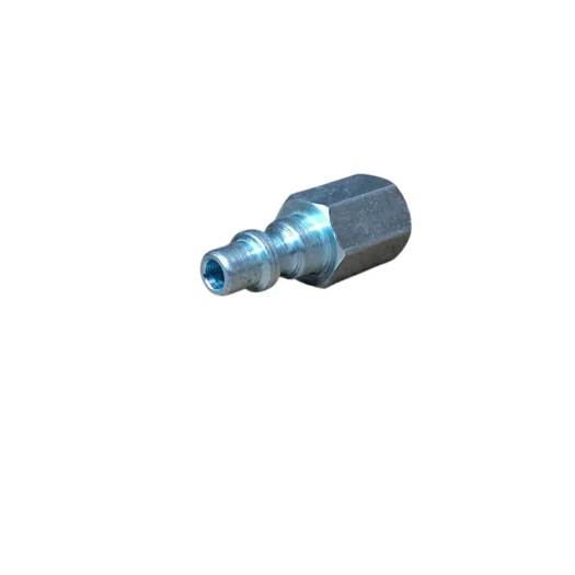 Conector metálico para tubulações, com acabamento prateado.