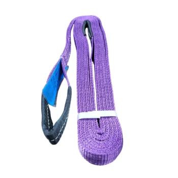 Cinta de segurança roxa enrolada com uma etiqueta presa a ela.