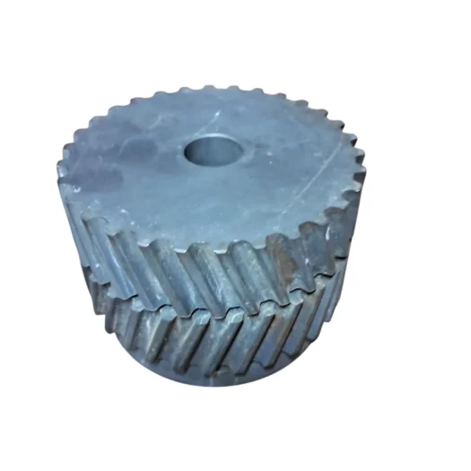 Engrenagem metálica cilíndrica com dentes circulares.