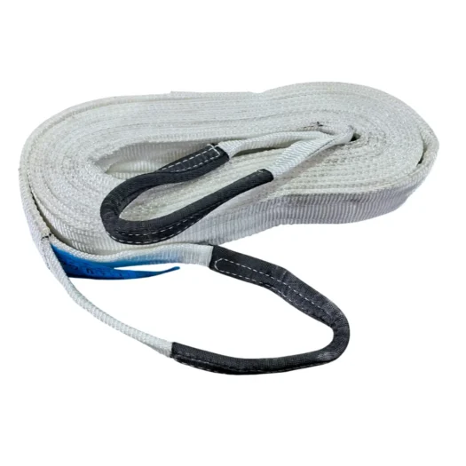 Cinta de poliéster com extremidades pretas e etiqueta azul