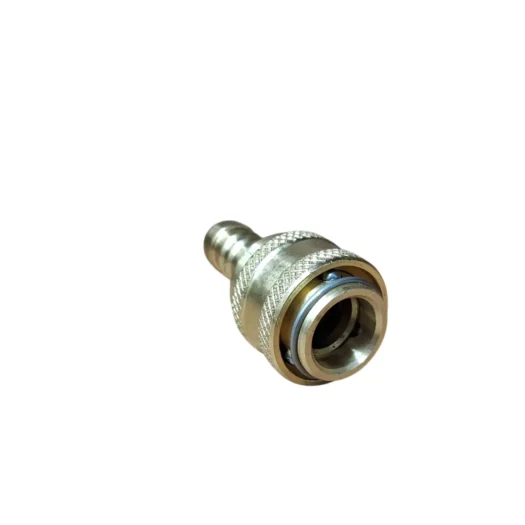 Conector metálico com rosca e terminal para mangueira.