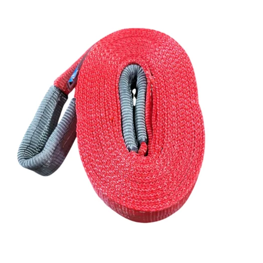 Corda de resgate em tons de vermelho e cinza, dobrada em espiral.