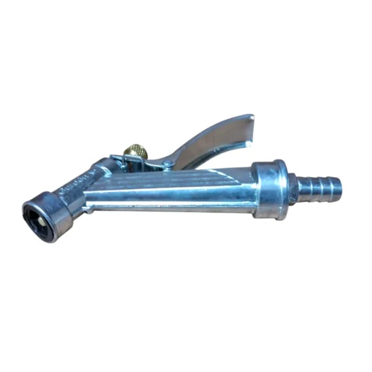 Pistola de ar comprimido metálica com bico e gatilho.