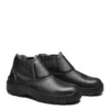 Botas de segurança pretas com design em couro e solado antiderrapante.