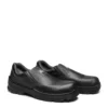 Calçados pretos de couro com design slip-on.