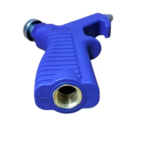 Gatilho azul para mangueira, com acabamento em metal na ponta.