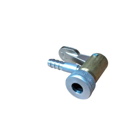 Fechadura de metal com tubo de conexão e mecanismo de fecho.