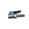 Conector metálico com um clipe e partes para encaixe.