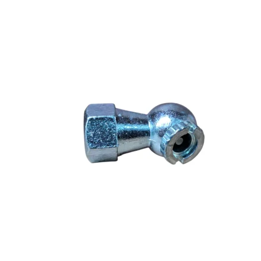 Conector metálico em formato de ângulo com ponta esférica.