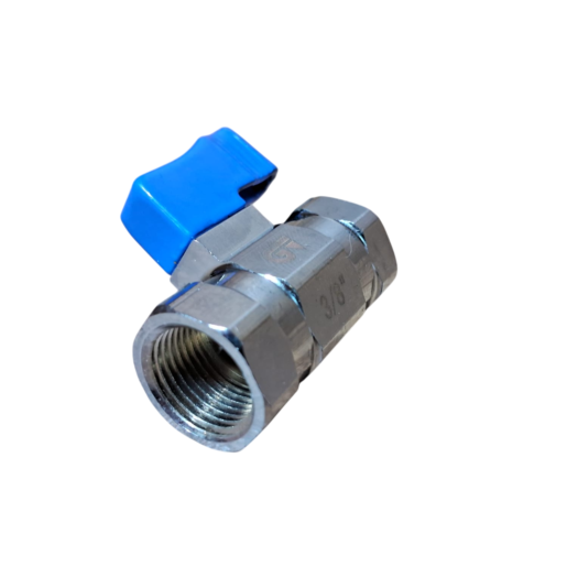 Válvula de esfera de metal com acionamento azul e rosca de 3/8".