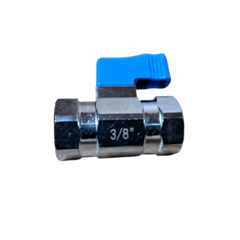Válvula de controle de fluxo metálica com alavanca azul, medida de 3/8"