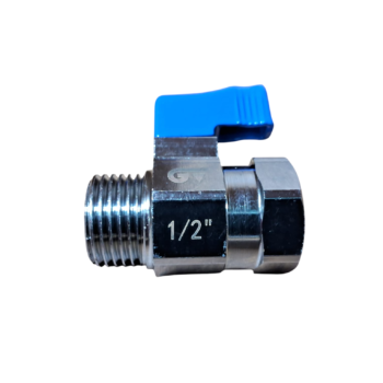 Registro de válvula de conexão tipo esfera com manípulo azul, tamanho 1/2".