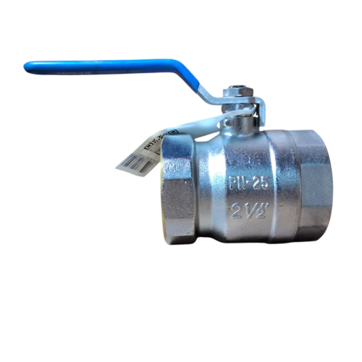 Válvula de esfera de metal, com alavanca azul e etiqueta