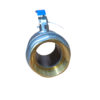 Válvula de bronze com acabamento prateado e detalhe azul na parte superior