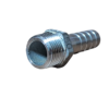 Conector metálico com rosca e mangueira, em formato cilíndrico.