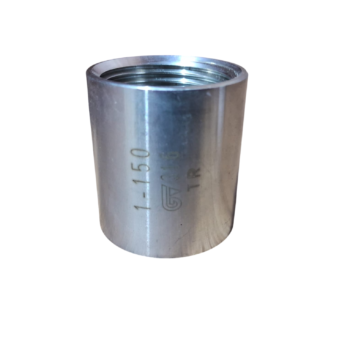 Pe&ccedil;a de metal cil&iacute;ndrica com rosca interna, marcada com '1-150' e logo G.