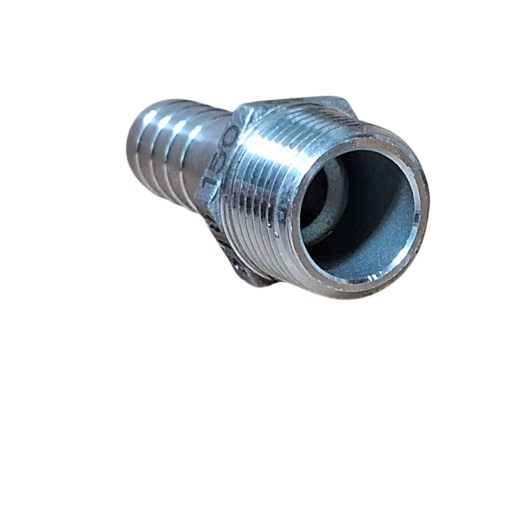 Conector metálico com rosca interna e externa, tubular.