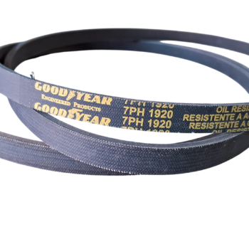 Correias Goodyear com inscri&ccedil;&otilde;es de especifica&ccedil;&otilde;es e resist&ecirc;ncia.