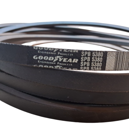 Correias Goodyear em espiral, com detalhes de marca e modelo.