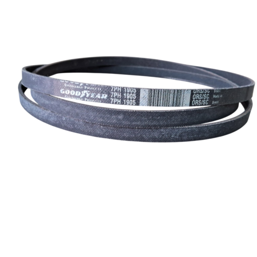 Cintos Goodyear em formato circular, com marcas e códigos visíveis.