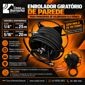 Enrolador Giratório de Parede para Mangueira de Calibrador Eletrônico