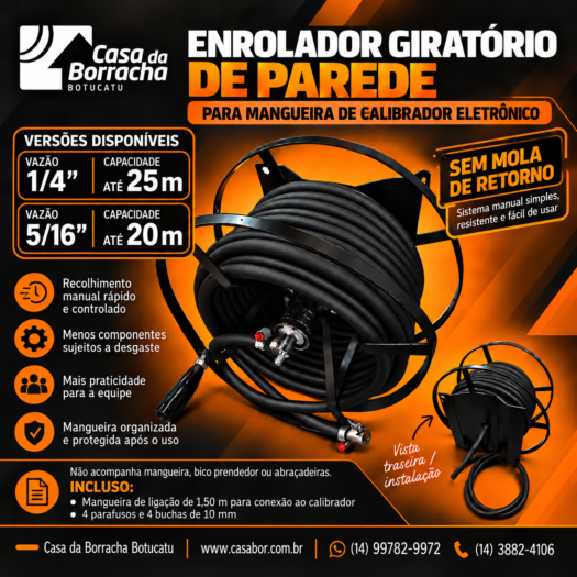 Enrolador Giratório de Parede para Mangueira de Calibrador Eletrônico