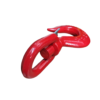 Gancho de metal vermelho, com design em curva, utilizado para levantamento ou amarração de cargas.