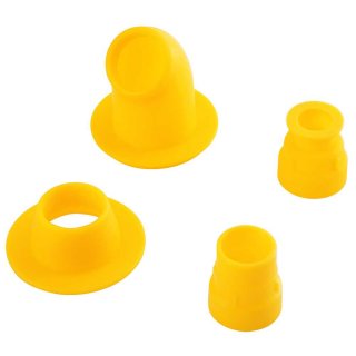 Conjunto de quatro peças plásticas amarelas em diferentes formatos e tamanhos.