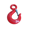 Ganchos de metal vermelho para içamento, com fecho de segurança.