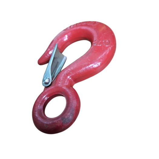 Ganho em forma de gancho vermelho com peça de metal prateado na parte superior